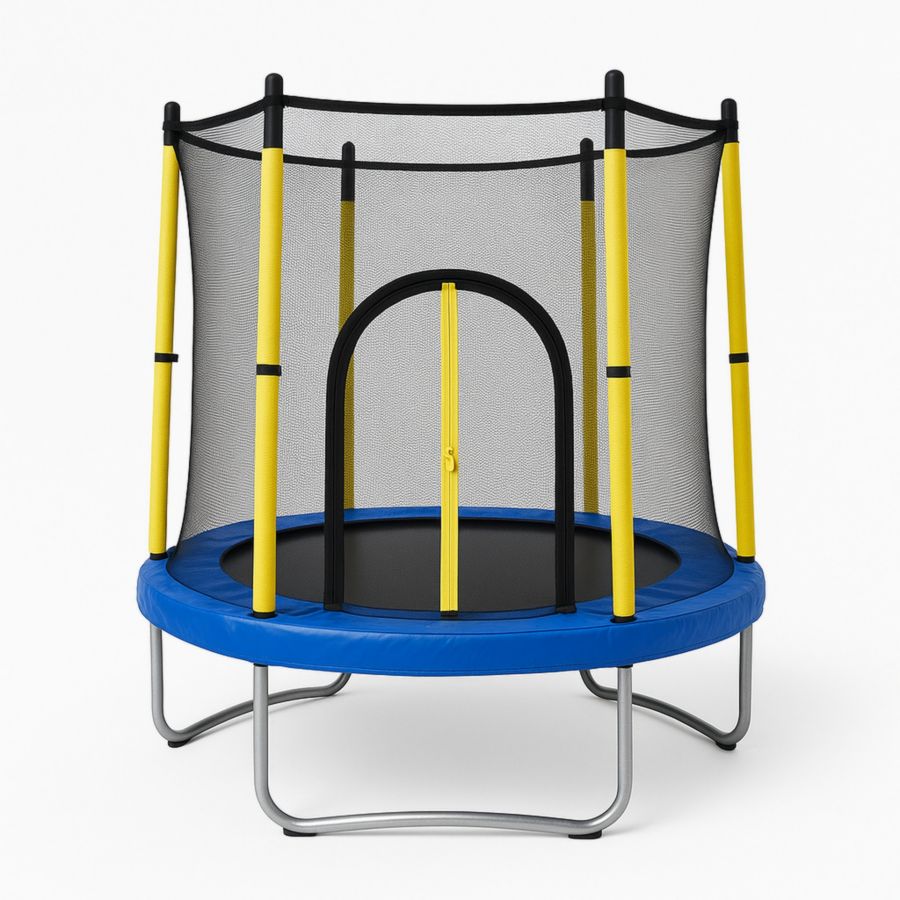 Kindertrampolin mit Sicherheitsnetz Rund Stahl Blau/Schwarz/Gelb Durchmesser 150 cm Höhe 160 cm-Runeloft