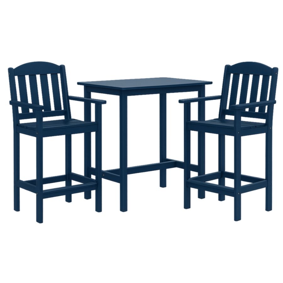 Outdoor Barset aus Polyethylen Blau mit Tisch und 2 Stühlen, Tischgröße 60x60x105 cm, Stuhlhöhe 115 cm-Runeloft