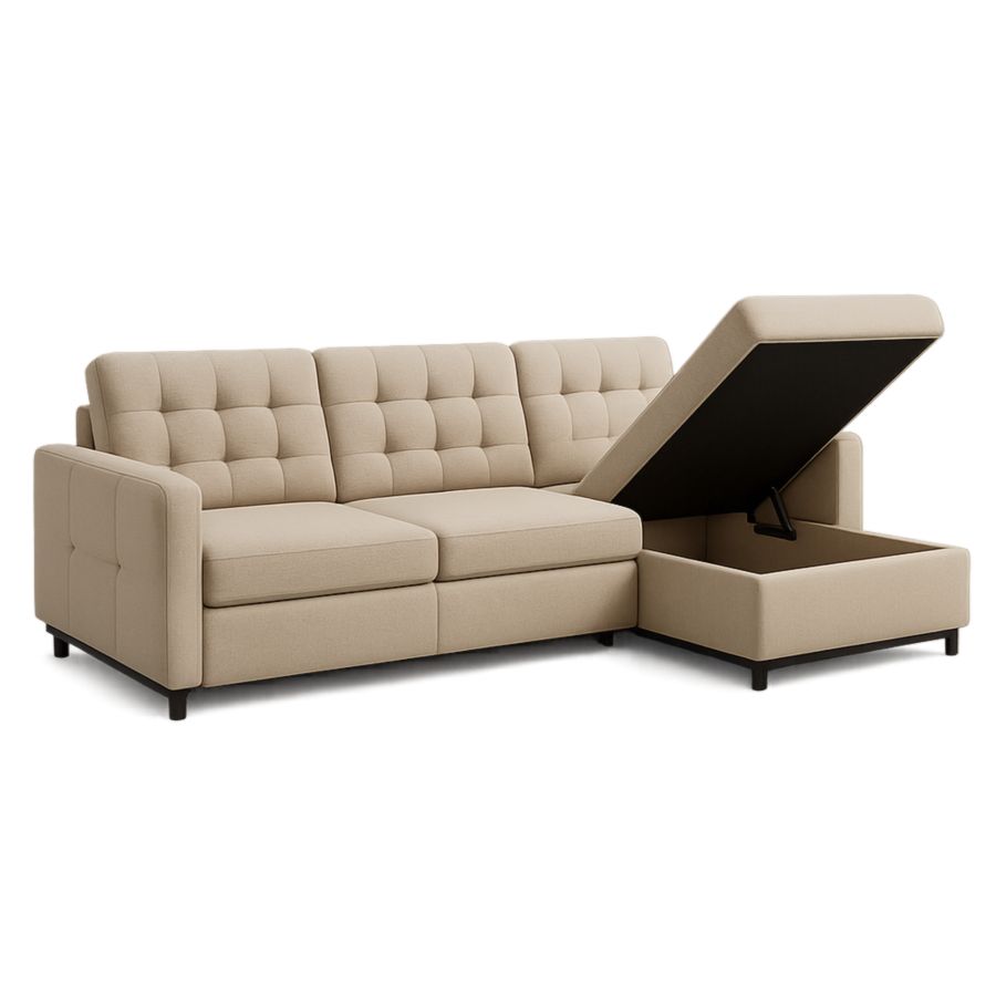 Ecksofa Beige Stoff L-Form mit Stauraum 230x150x85 cm-Runeloft