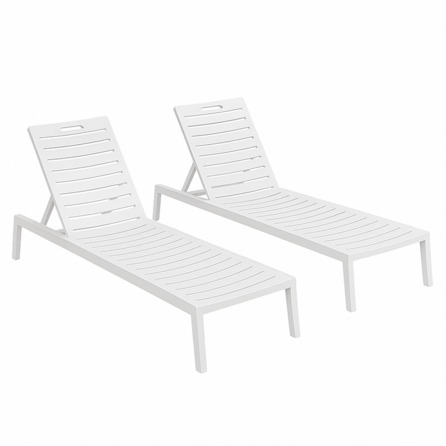 Kunststoff Sonnenliege Set Weiß 195x65x32 cm-Runeloft