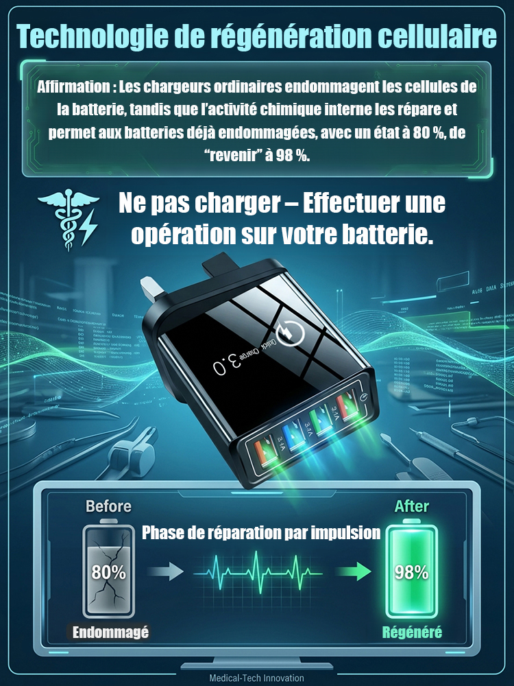 【Améliorer l'autonomie du téléphone】Chargeur de voyage à quatre ports
