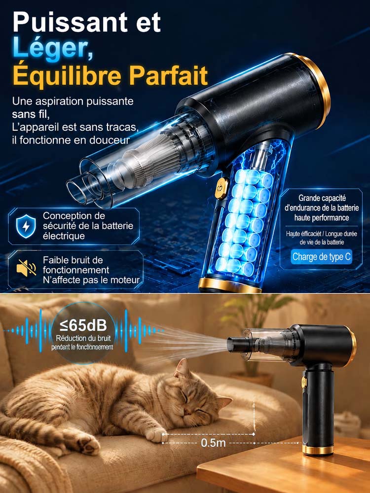 Puissant aspirateur de voiture 2-en-1 avec pompe à air