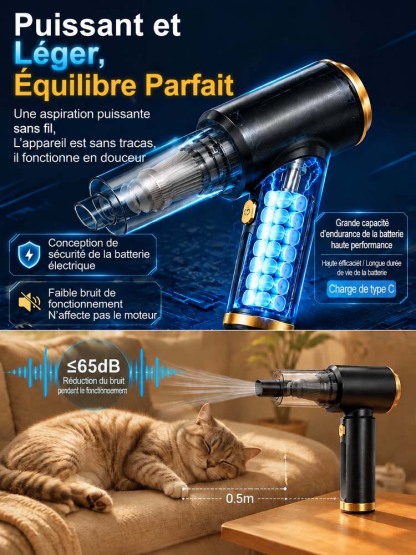 Puissant aspirateur de voiture 2-en-1 avec pompe à air