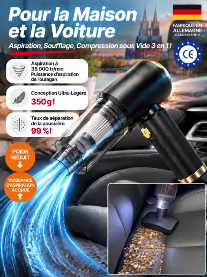 Puissant aspirateur de voiture 2-en-1 avec pompe à air