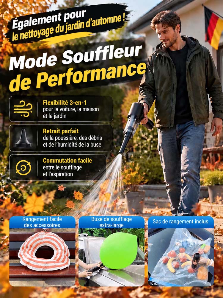 Puissant aspirateur de voiture 2-en-1 avec pompe à air