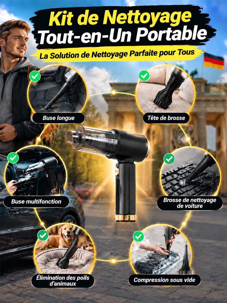 Puissant aspirateur de voiture 2-en-1 avec pompe à air
