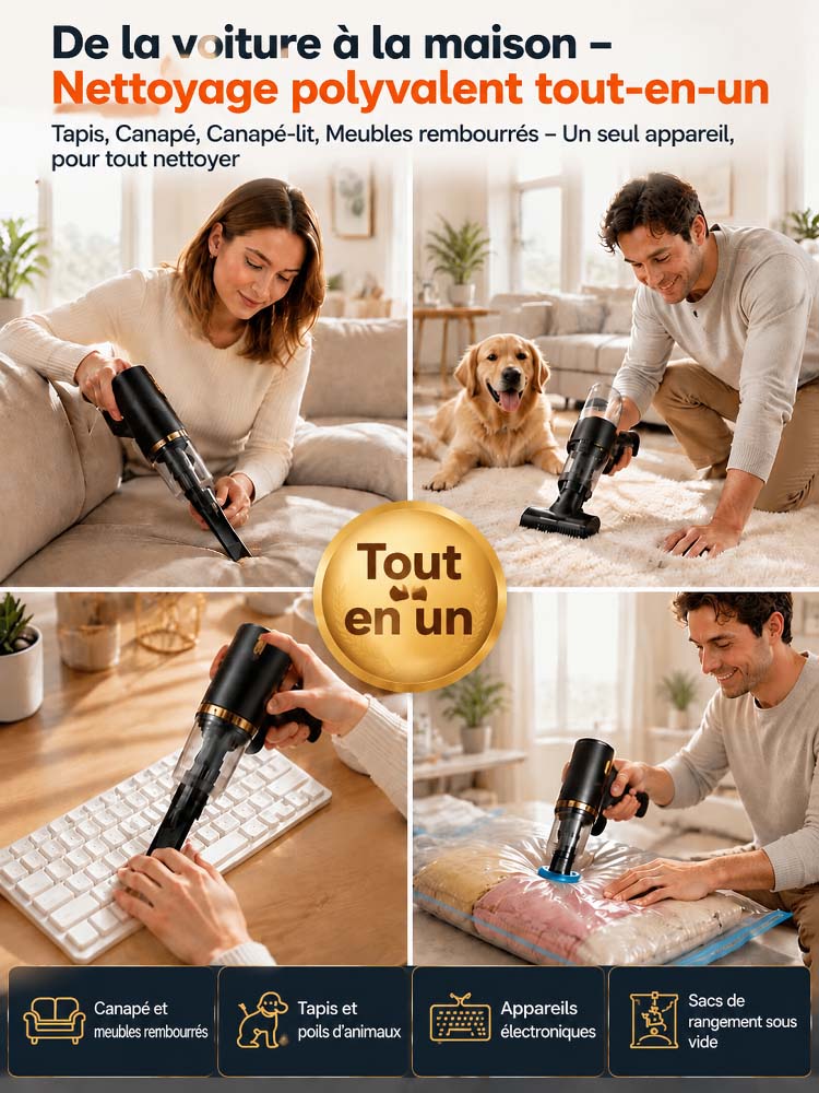 Puissant aspirateur de voiture 2-en-1 avec pompe à air