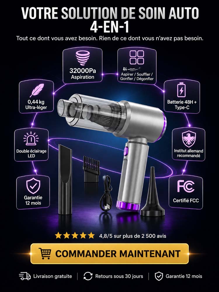Puissant aspirateur de voiture 2-en-1 avec pompe à air