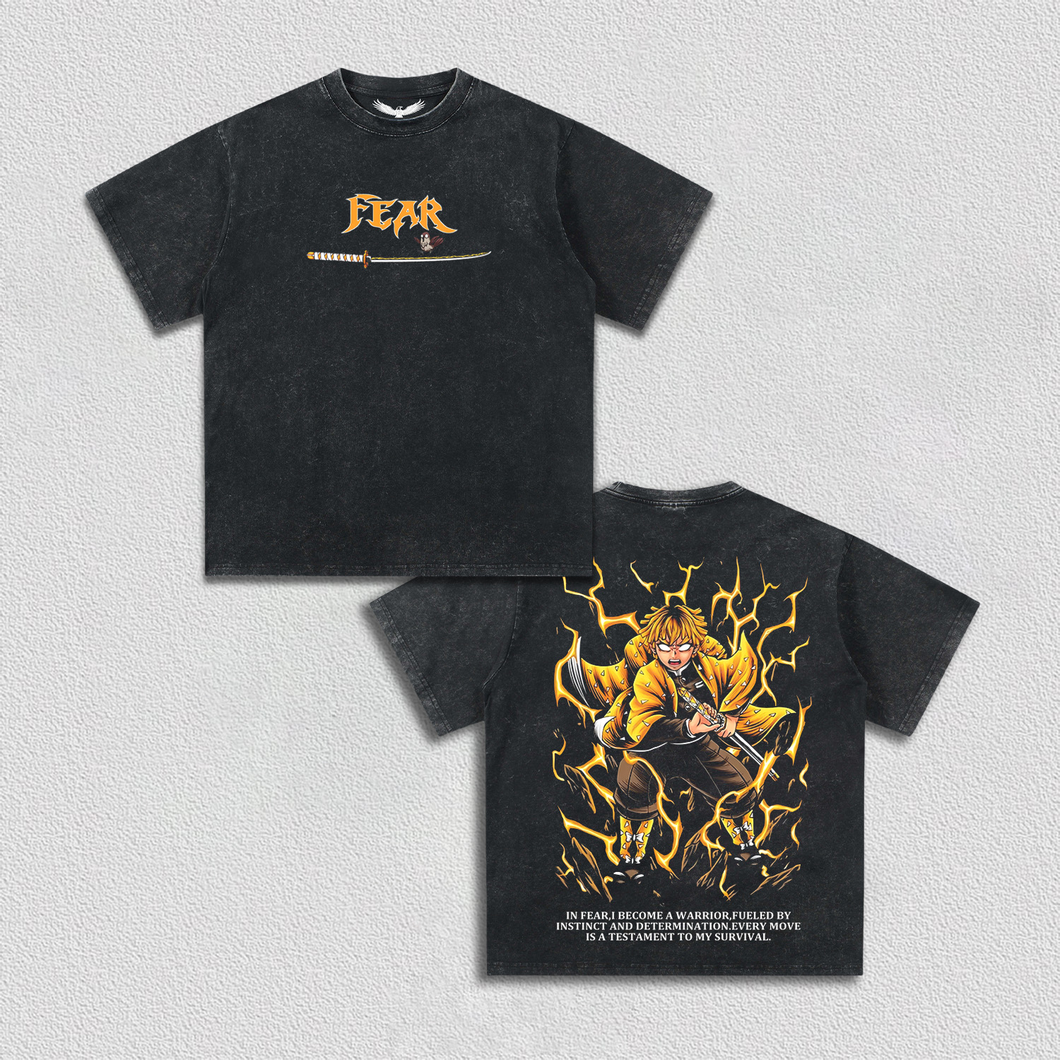 ZENITSU DEMON SLAYER UNISEX WASHED T-SHIRT-[DS]