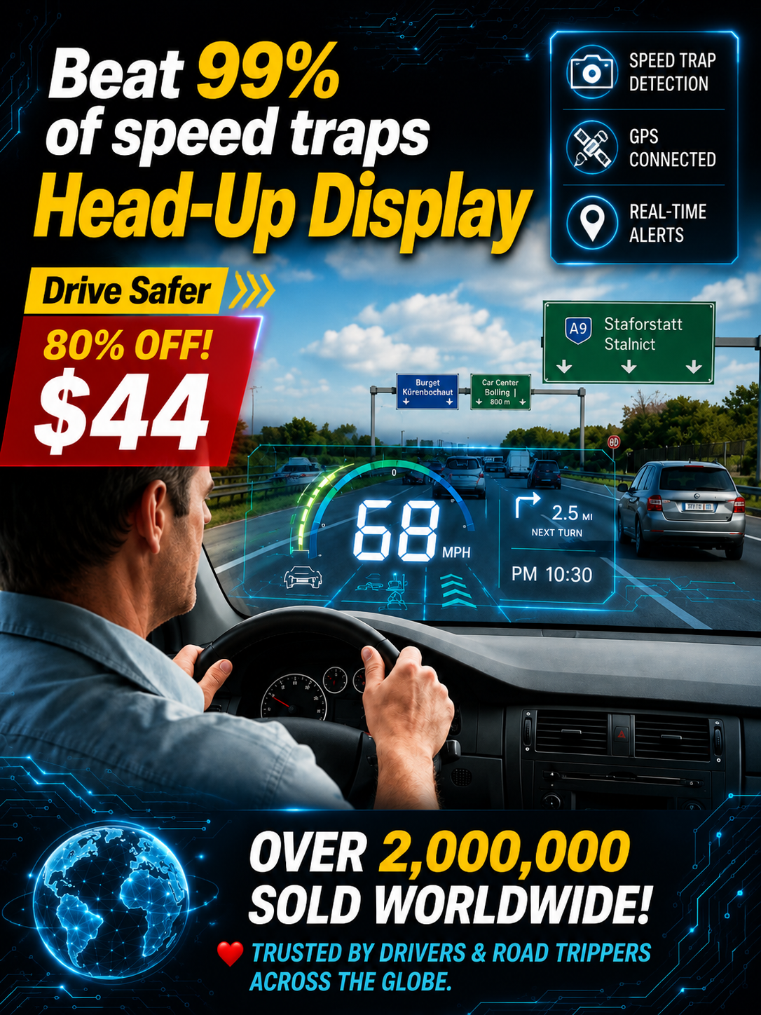 Head-Up Display (HUD) Car GPS Digital Speedometer
