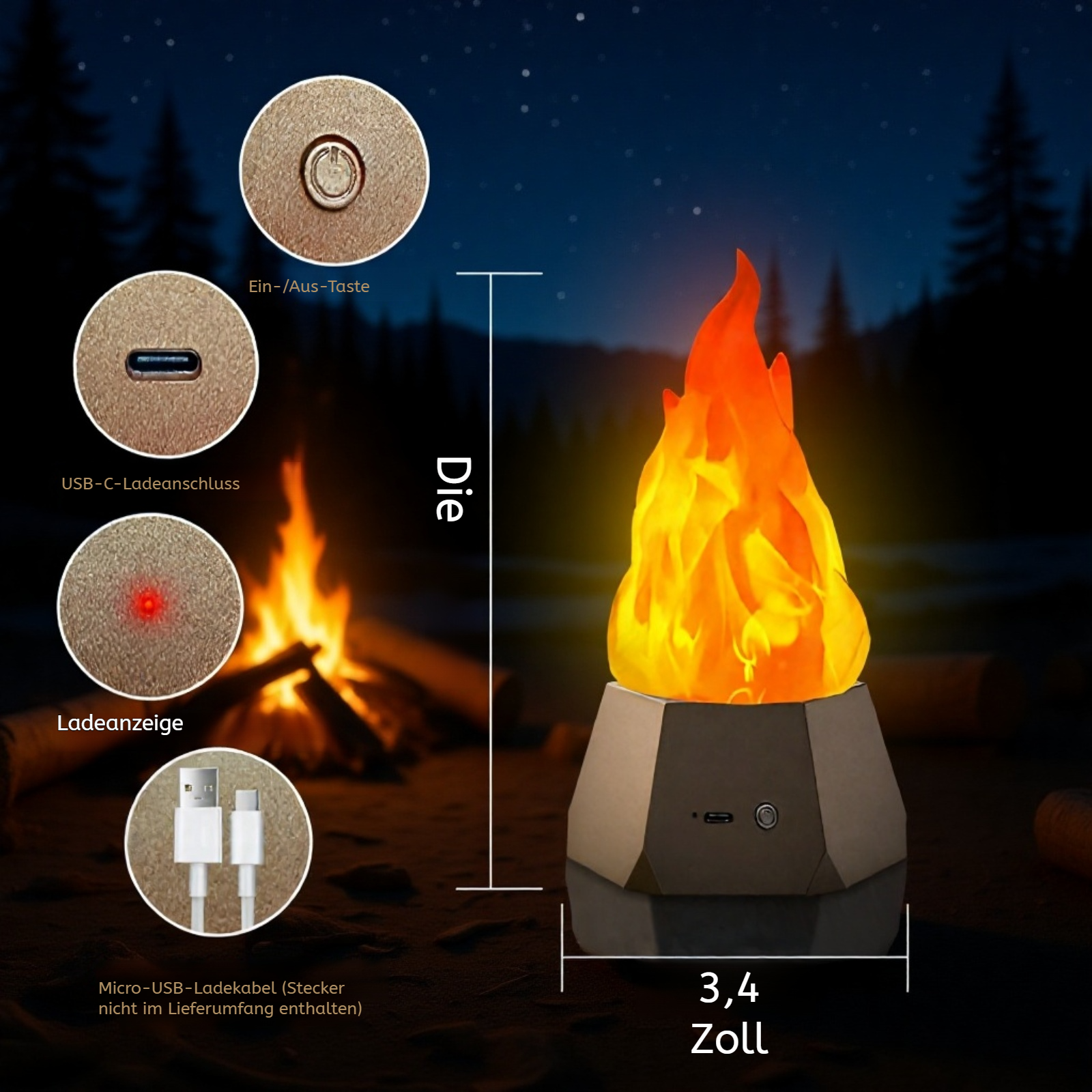 Wiederaufladbare LED-Kerzenlampe im Wohnzimmer als Dekoration