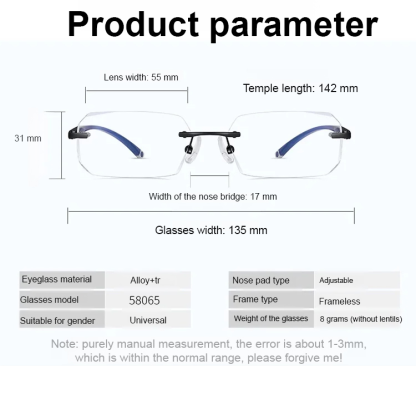 Diamond Cut Rimless Photochromic Blue Light Blocking Glasses