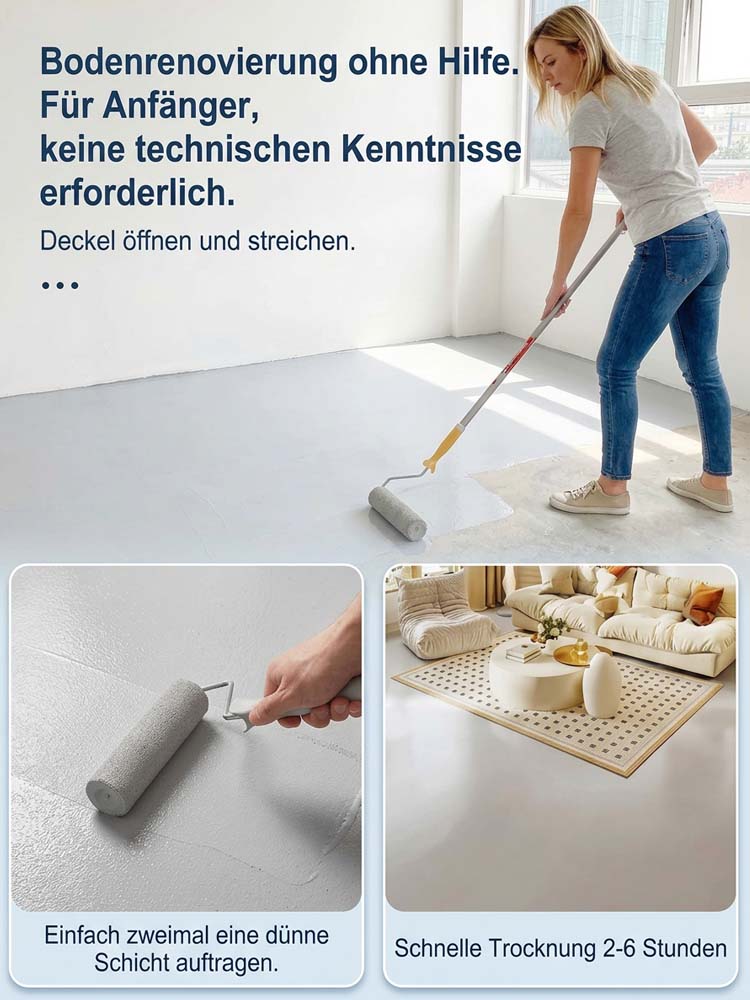【50 % Rabatt, 15 Jahre Garantie】 Selbstverlaufende Profi-Bodenbeschichtung – spart 3.000 € Handwerkerkosten | Eine Dose für 50 m²