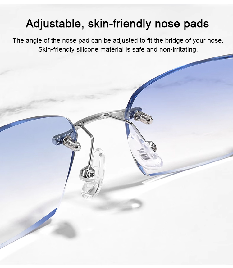 Stylish diamond-cut readers worn by a model