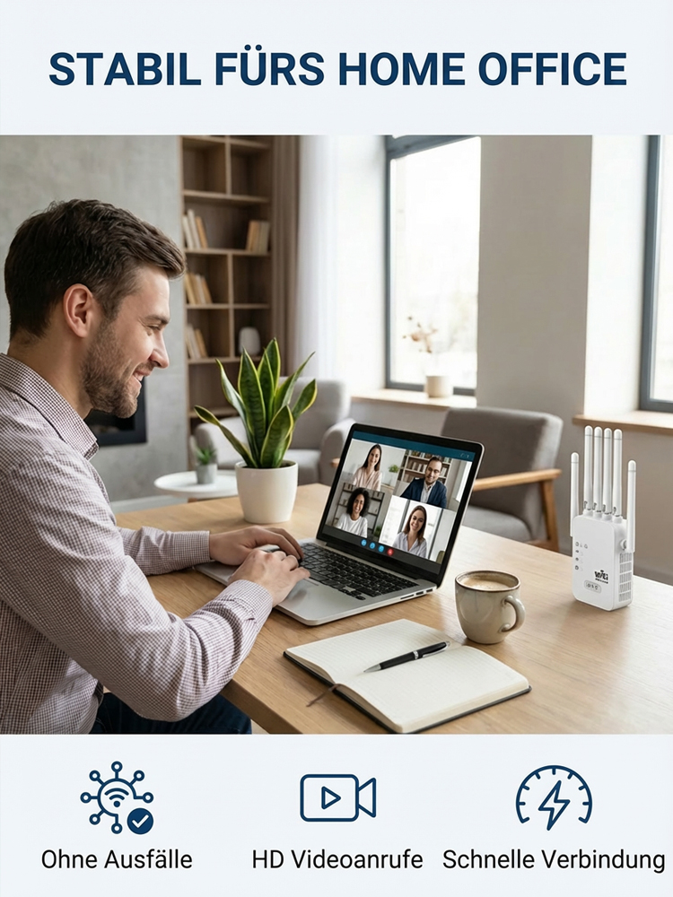 WLAN-Verstärker mit sechs Antennen – Raumfahrt-Behörden-Technologie: 1000 m² Abdeckung, volle Signalstärke vom Keller bis zum Dachboden.