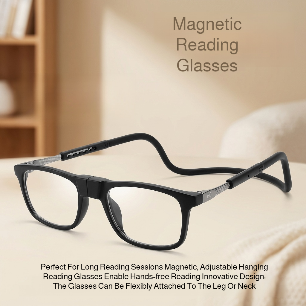 Hands-free reading glasses with magnetic closure for men and women
