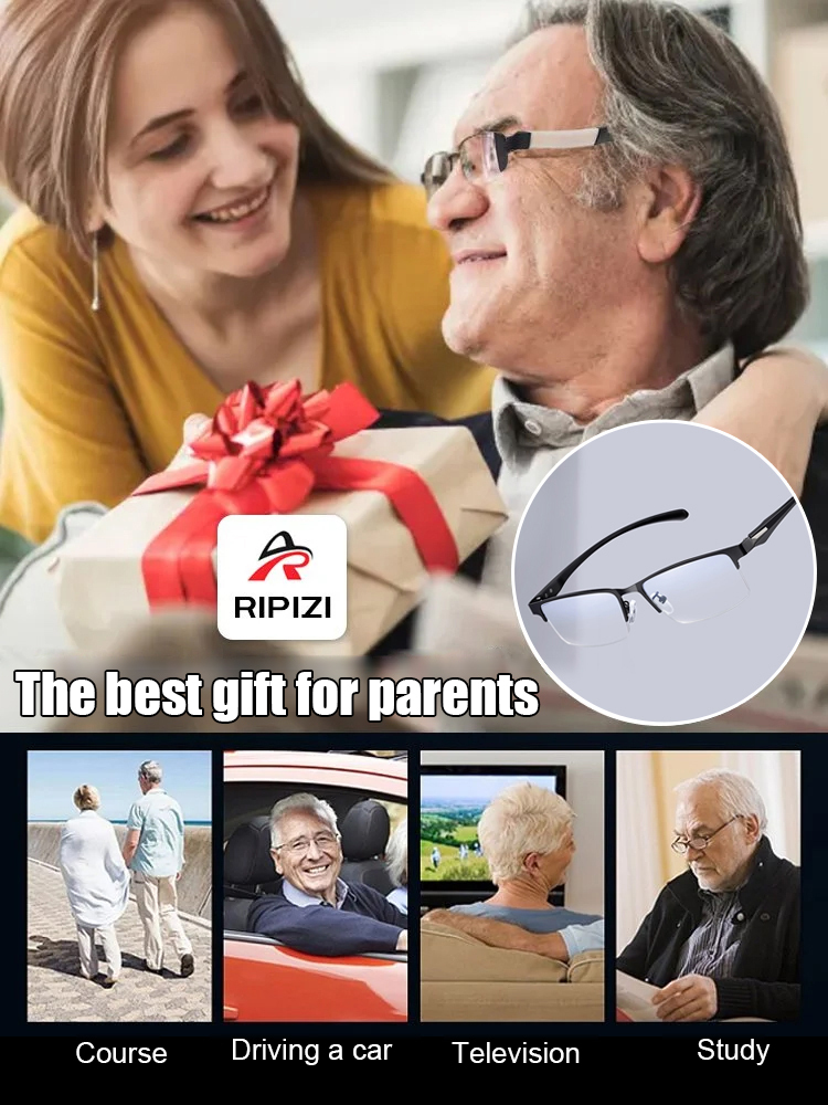 Multi-focus Ultra-light Brushed Semi-rimless Triple Protection Reading Glasses