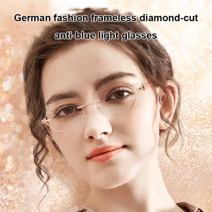 Fashion Rimless Diamond-Cut Blue Light Blocking Glasses for Women