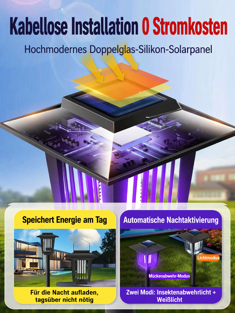 🛡️Solar-Protector 3D | 1000 m² Schutzlinie gegen Tigermücken | 100% Öko-Solarenergie ohne Stromkosten.