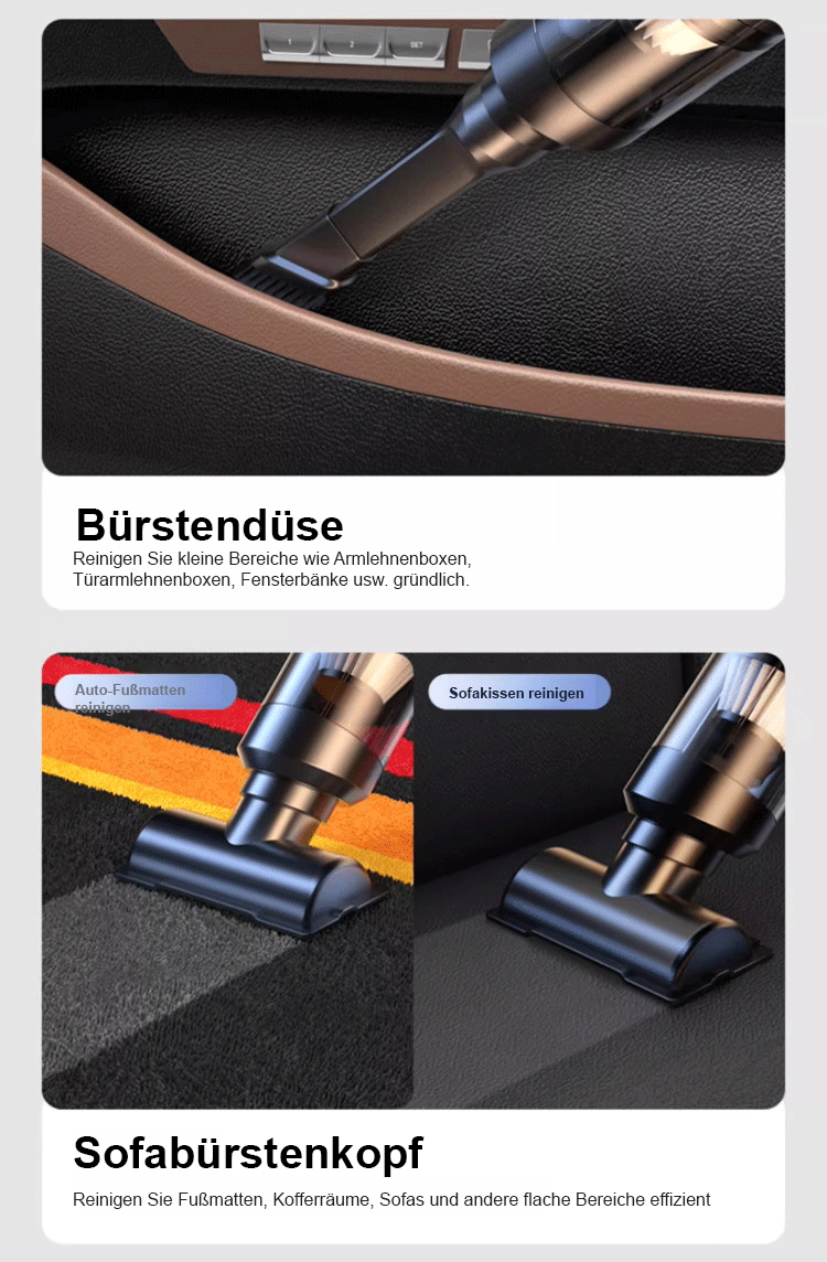 Auto-Staubsauger saugt effektiv Schmutz und Staub