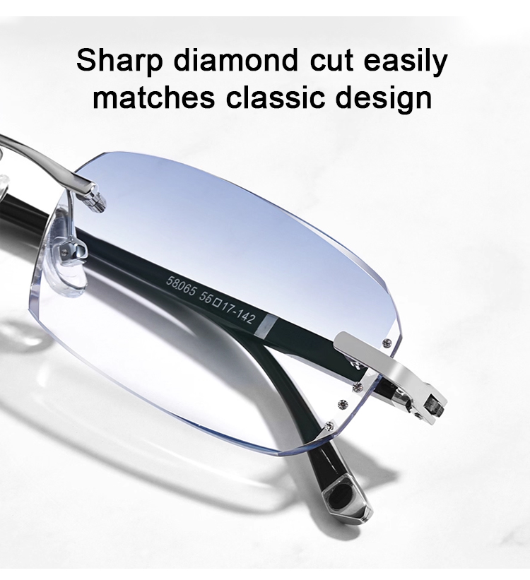 Modern frameless reading glasses on table