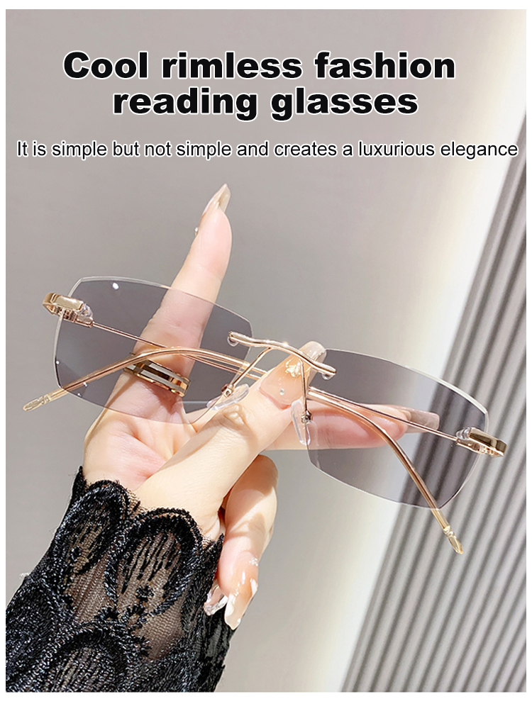 Photochromic rimless reading glasses front view