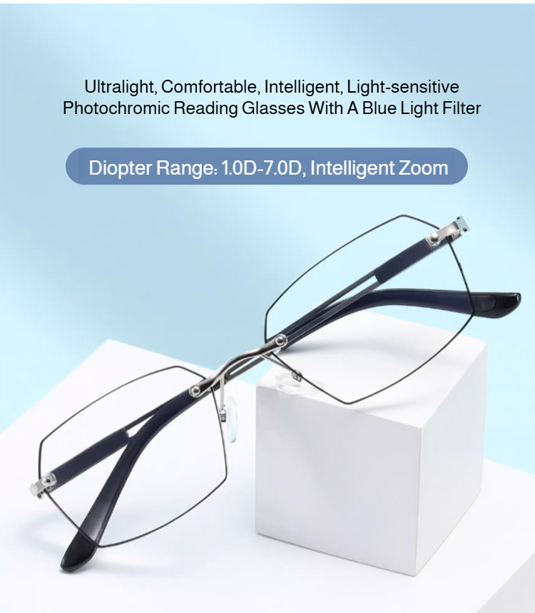 Ultra-light photochromic anti-blue light reading glasses front view