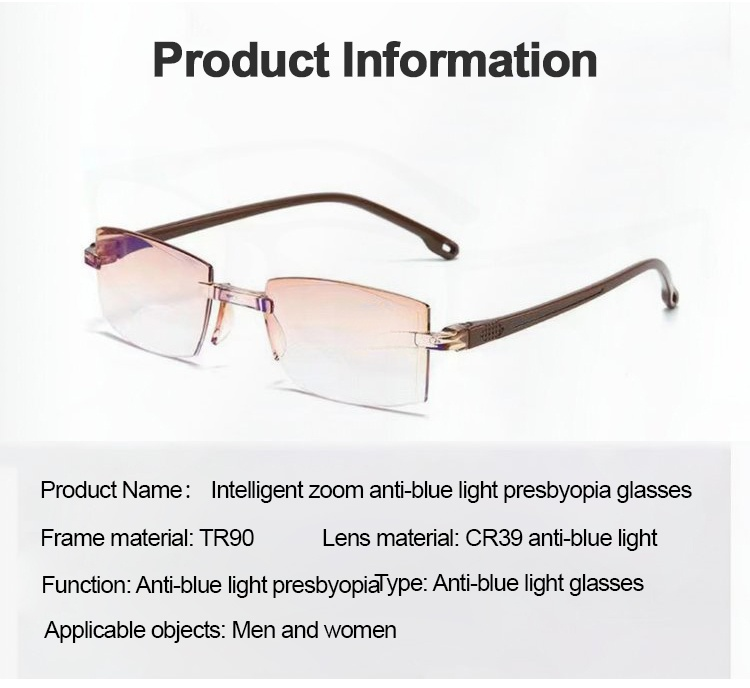 Intelligent Zoom Anti-Blue Light Reading Glasses front view