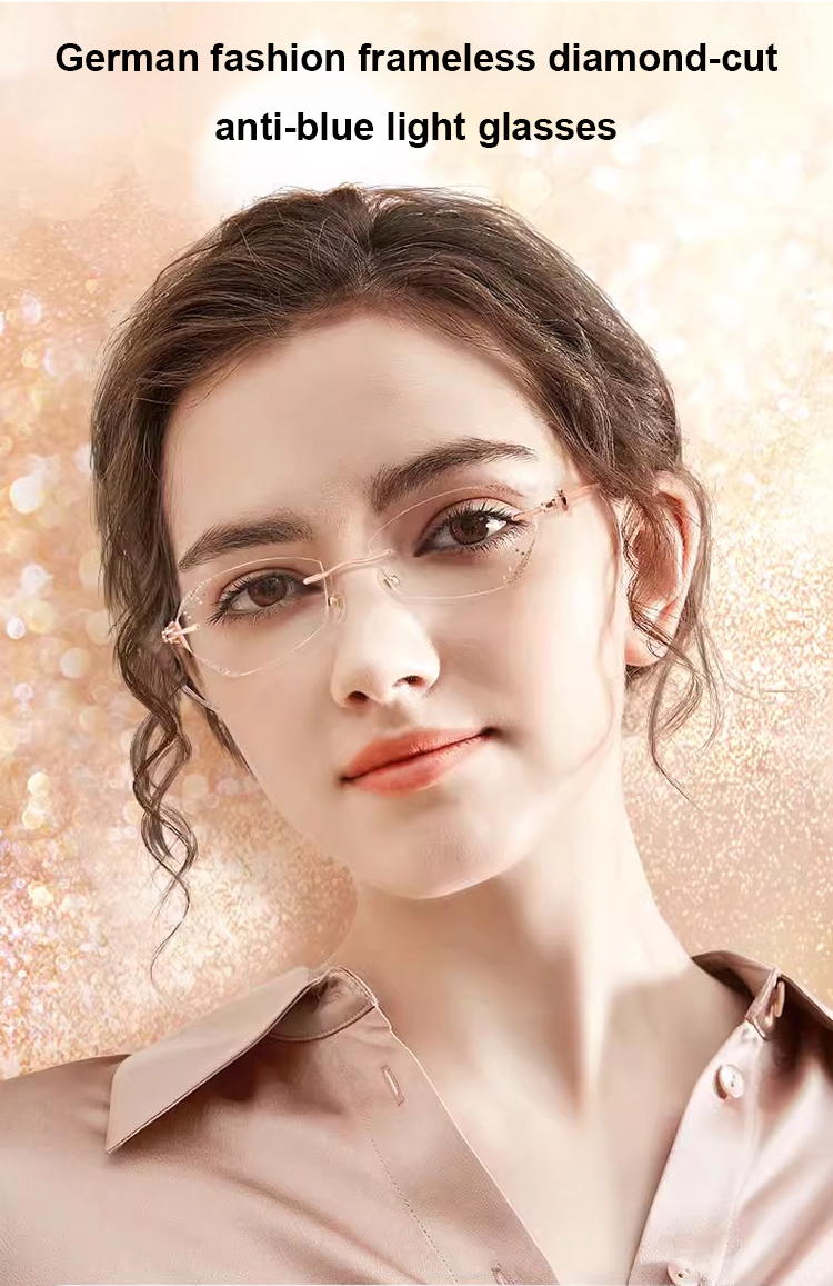 Fashion rimless diamond-cut blue light blocking glasses for women