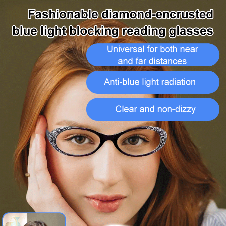Fashionable Diamond-Studded Anti-Blue Light Reading Glasses