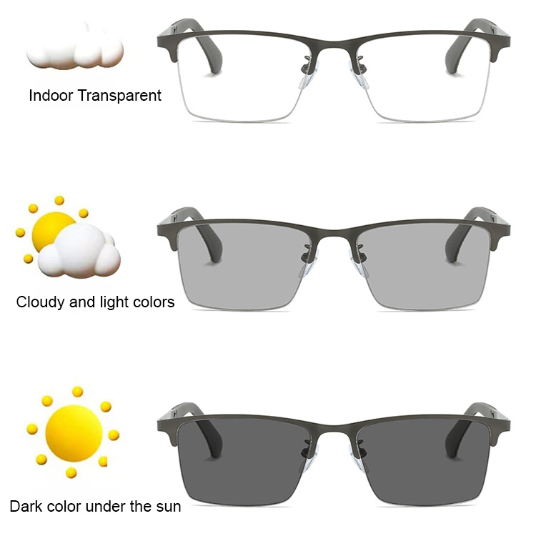 Multifocal Photochromic Metal Semi-Rimless Reading Glasses