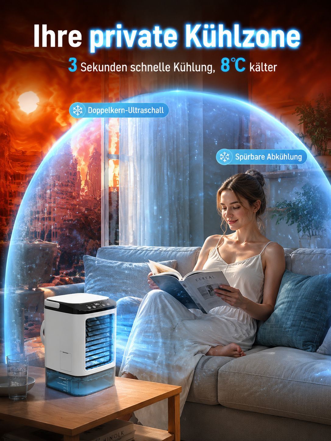 Schnelle Abkühlung in 30 Sekunden❄️2-in-1 Klima-Managementsystem | EU-Energieeffizienzklasse A | Ohne Installation bis zu 200m² .