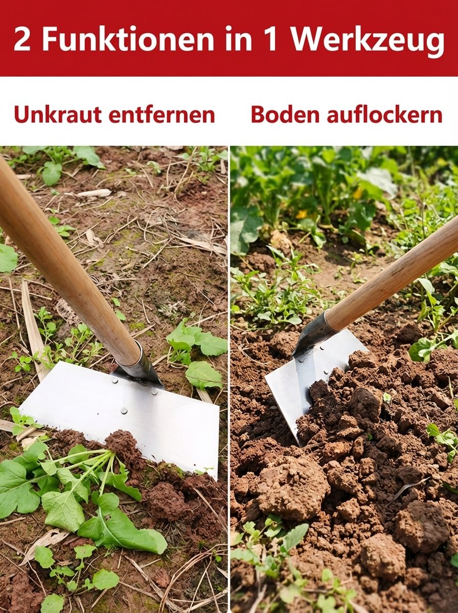 🏆 Goldmedaille der Münchner Messe | 3-in-1 Unkraut- und Bodenlockerer aus Hochkohlenstoffstahl nach TÜV-Standard [Heute 50% Rabatt + Ersatzklinge gratis]