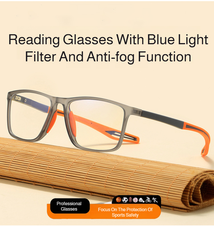 Ultra-Light Sports Anti-Fog HD Blue Light Blocking Reading Glasses front view