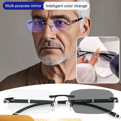 Diamond Cut Rimless Photochromic Blue Light Blocking Glasses