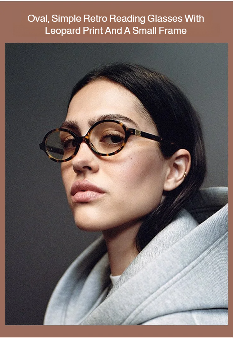 Vintage leopard print oval reading glasses on white background