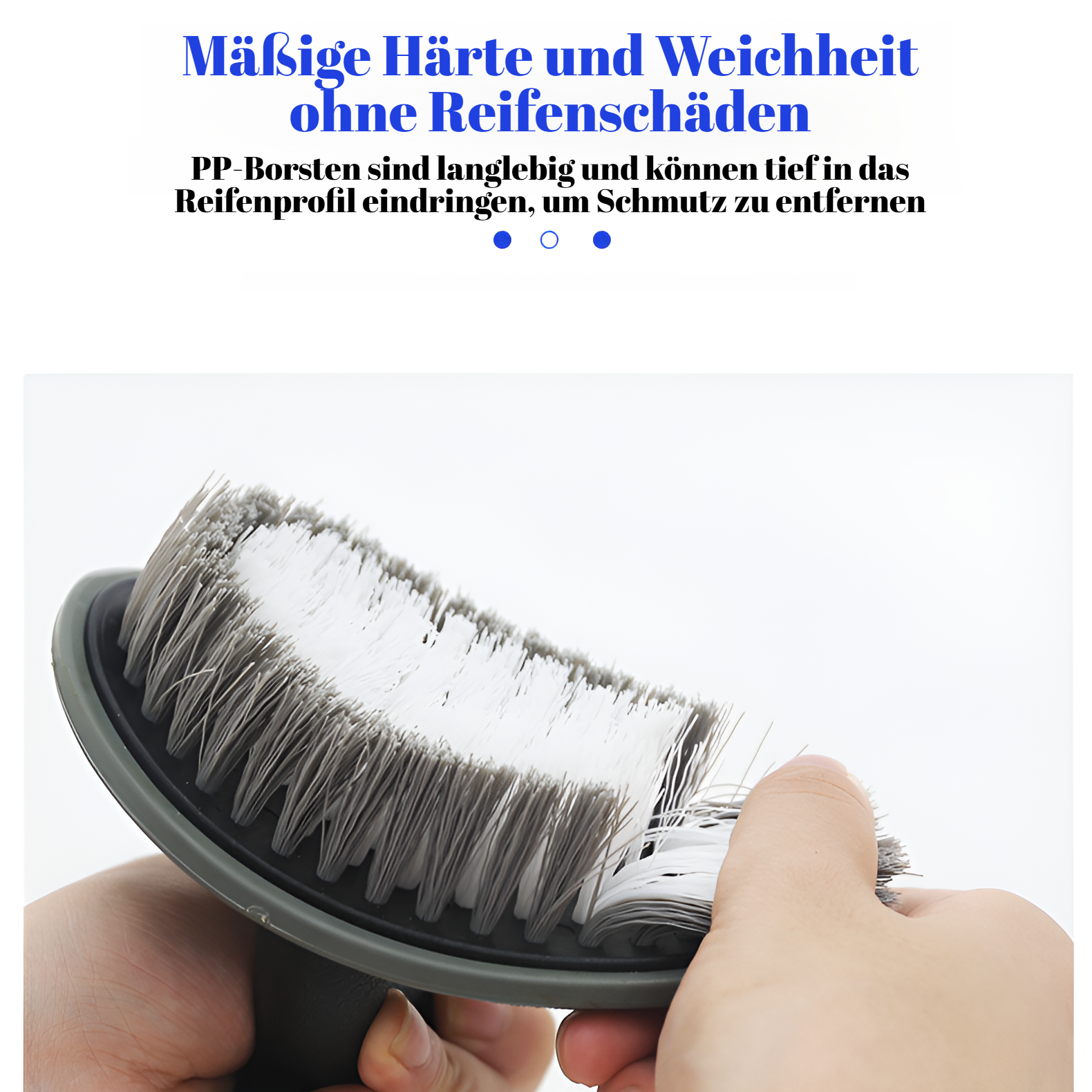 Detailaufnahme der Bürstenköpfe für Felgenreinigung