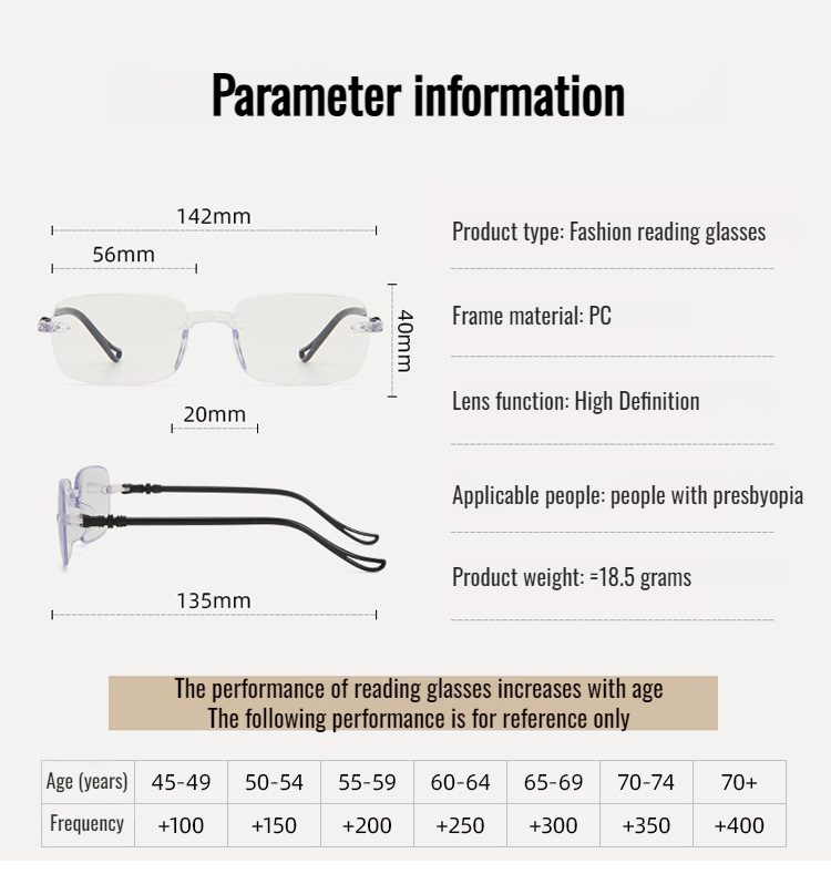 Lightweight blue light blocking progressive reading glasses for seniors front view