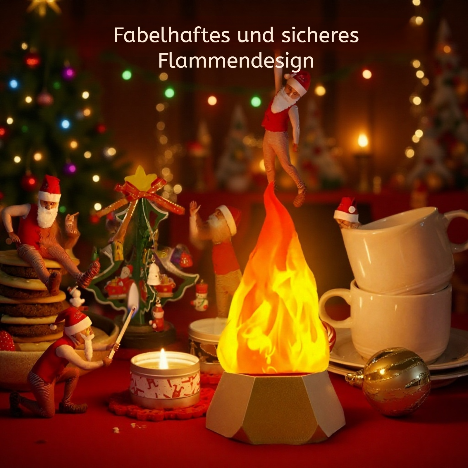 Romantische Atmosphäre mit Flammenlampe auf dem Esstisch