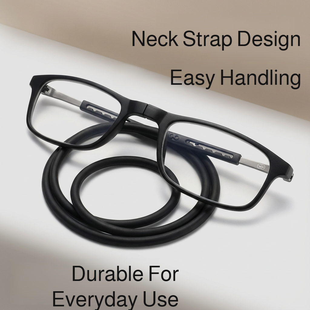 Adjustable magnetic neck hanging reading glasses front view