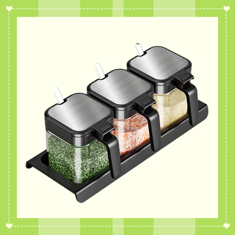 Caja de condimentos de vidrio con cuchara