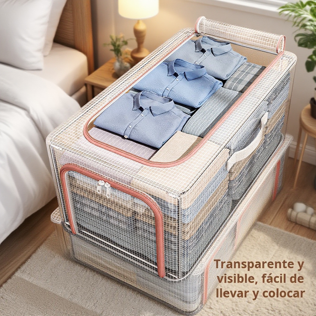 Gran caja de almacenamiento transparente y resistente para ropa