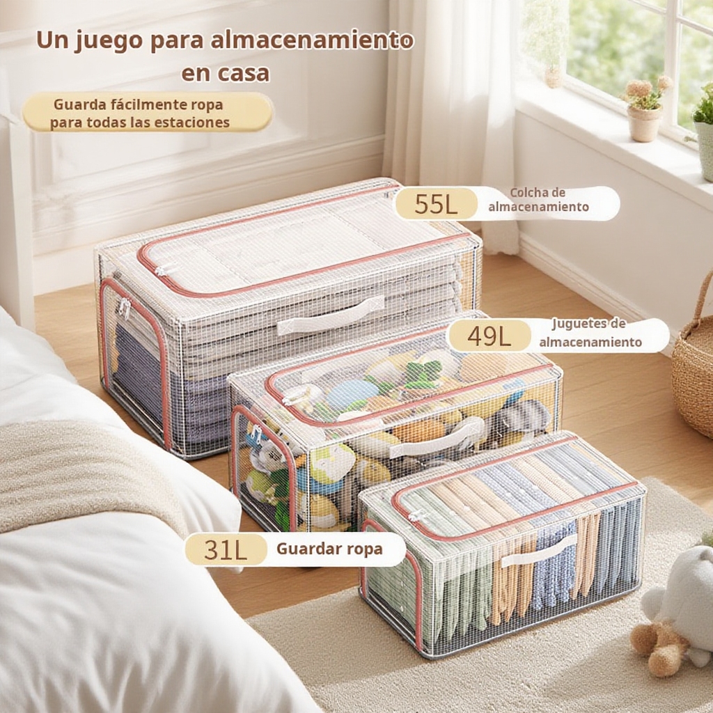 Gran caja de almacenamiento transparente y resistente para ropa