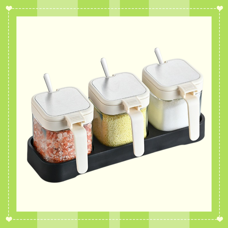 Caja de condimentos de vidrio con cuchara