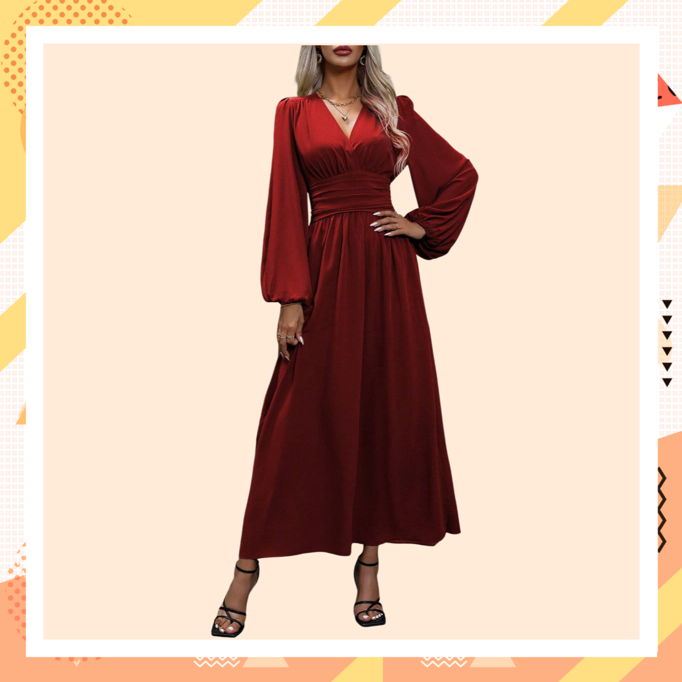 Vestido elegante de mujer con escote en V y abertura alta