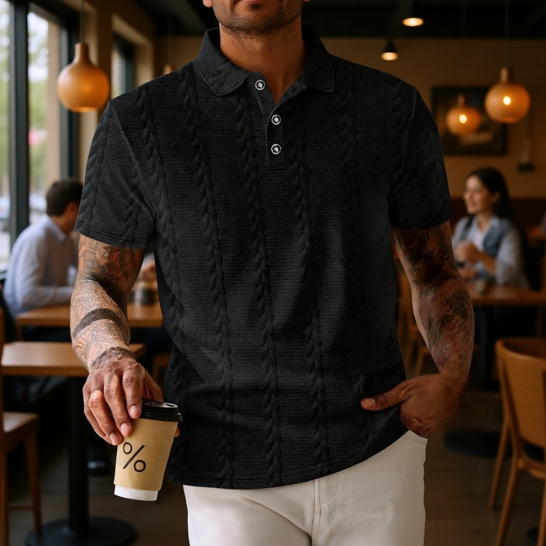 Polo de hombre sencillo y de color sólido con botones y tejido jacquard