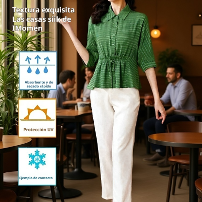 Blusa femenina ligera de manga cinco y cintura ajustada