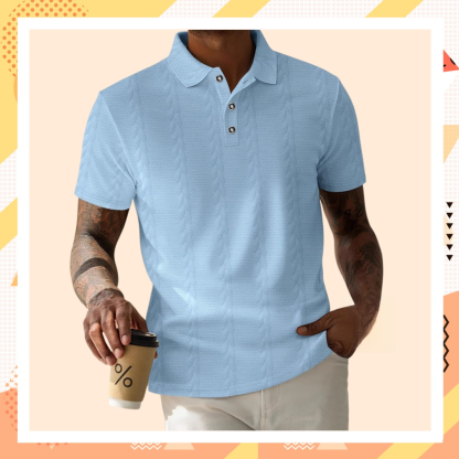 Polo de hombre sencillo y de color sólido con botones y tejido jacquard