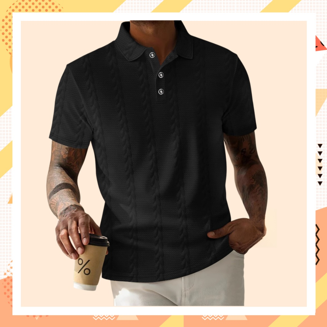 Polo de hombre sencillo y de color sólido con botones y tejido jacquard