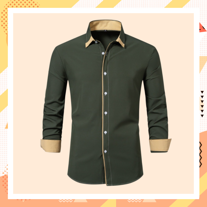 Camisa de hombre de manga larga estilo business casual con diseño combinado